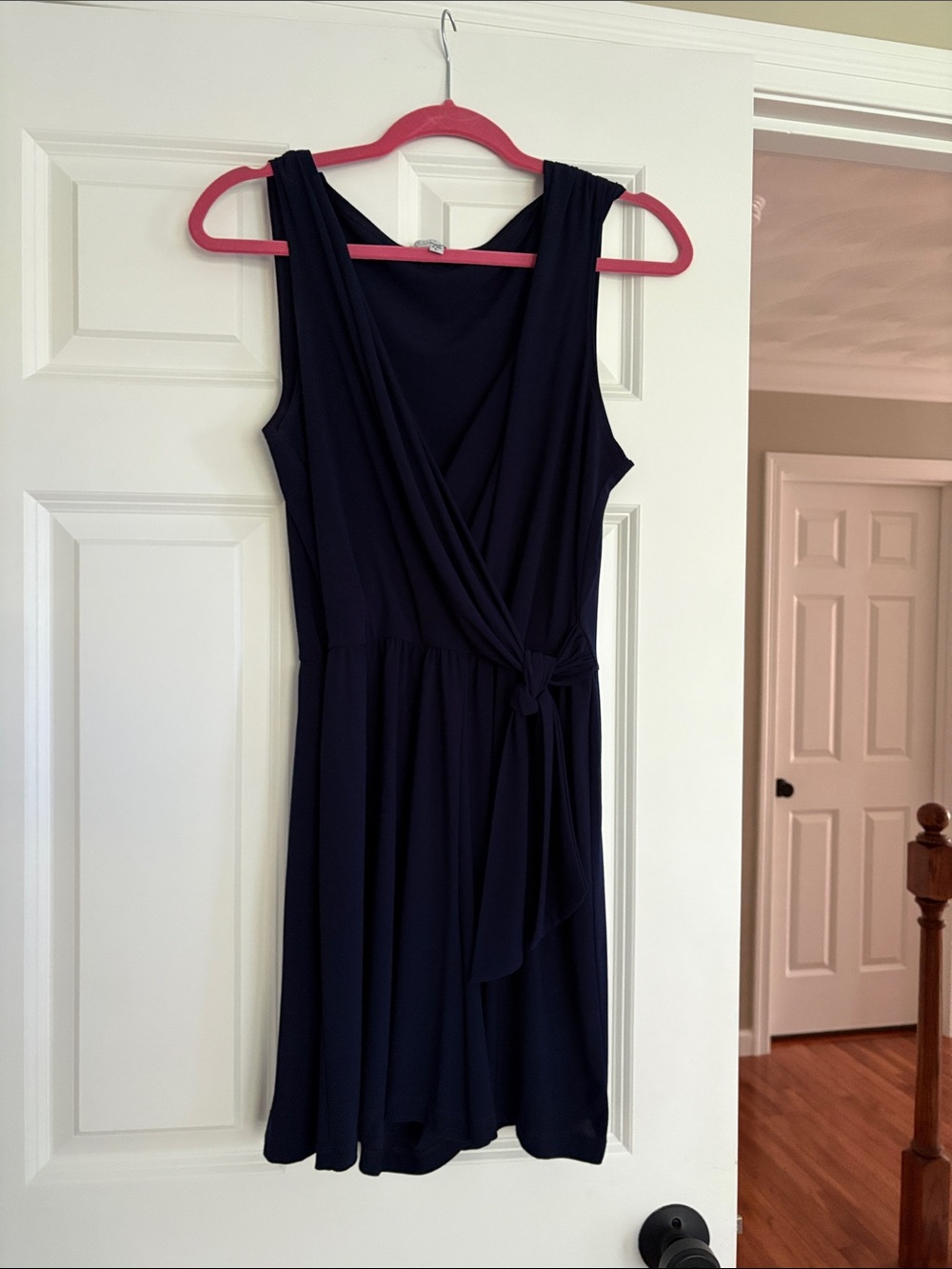 Sleeveless Navy Wrap Jumper with Side Tie